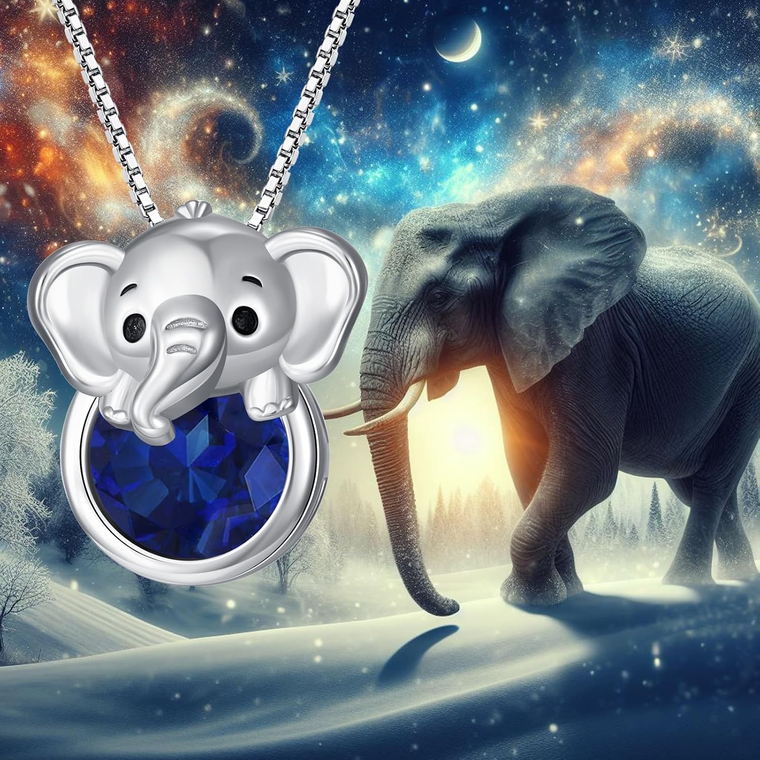 LONAGO Elephant Necklace with Birthstone Elephant Pendant Necklace Sterling Silver Gift for Women