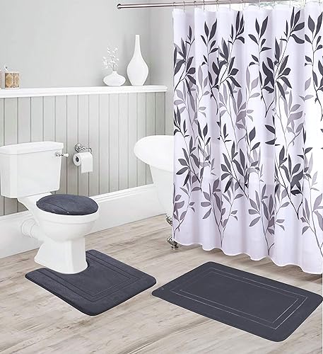 Miniatura 9 de Better Home Style Juego de 16 alfombras de baño antideslizantes de espuma viscoelástica en relieve, color sólido, con diseño moderno, incluye