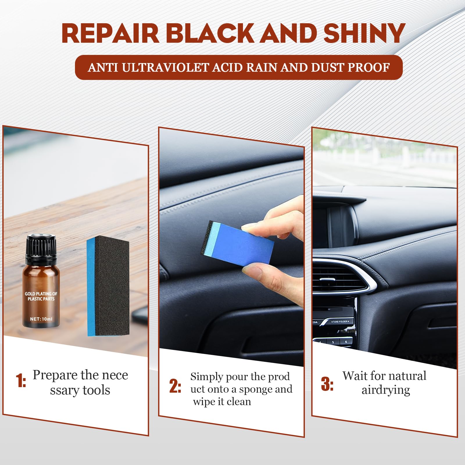 Kit Réparateur Pour Tableau De Bord Voiture - Efface Les Rayures Et égratignures Sur Plastique Intérieur, Séchage Rapide