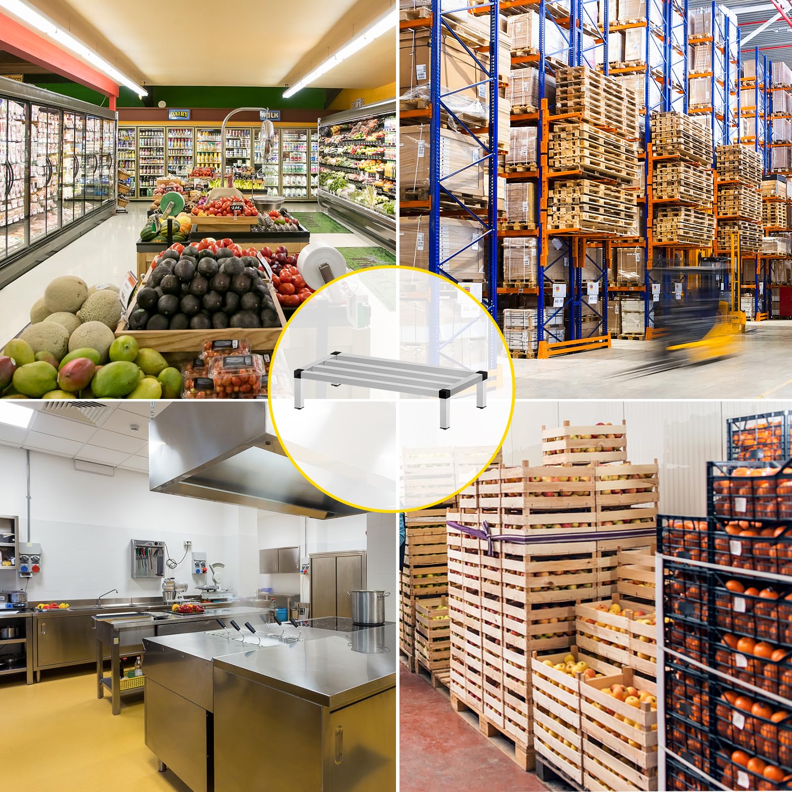 VEVOR Pagliolo in Alluminio, Scaffale per Alimenti da Pavimento Commerciale da 48'' x 14'', 8''' da Pavimento, Portaoggetti in Alluminio con Capacità di 1000 Libbre, Stoccaggio da Ristorante