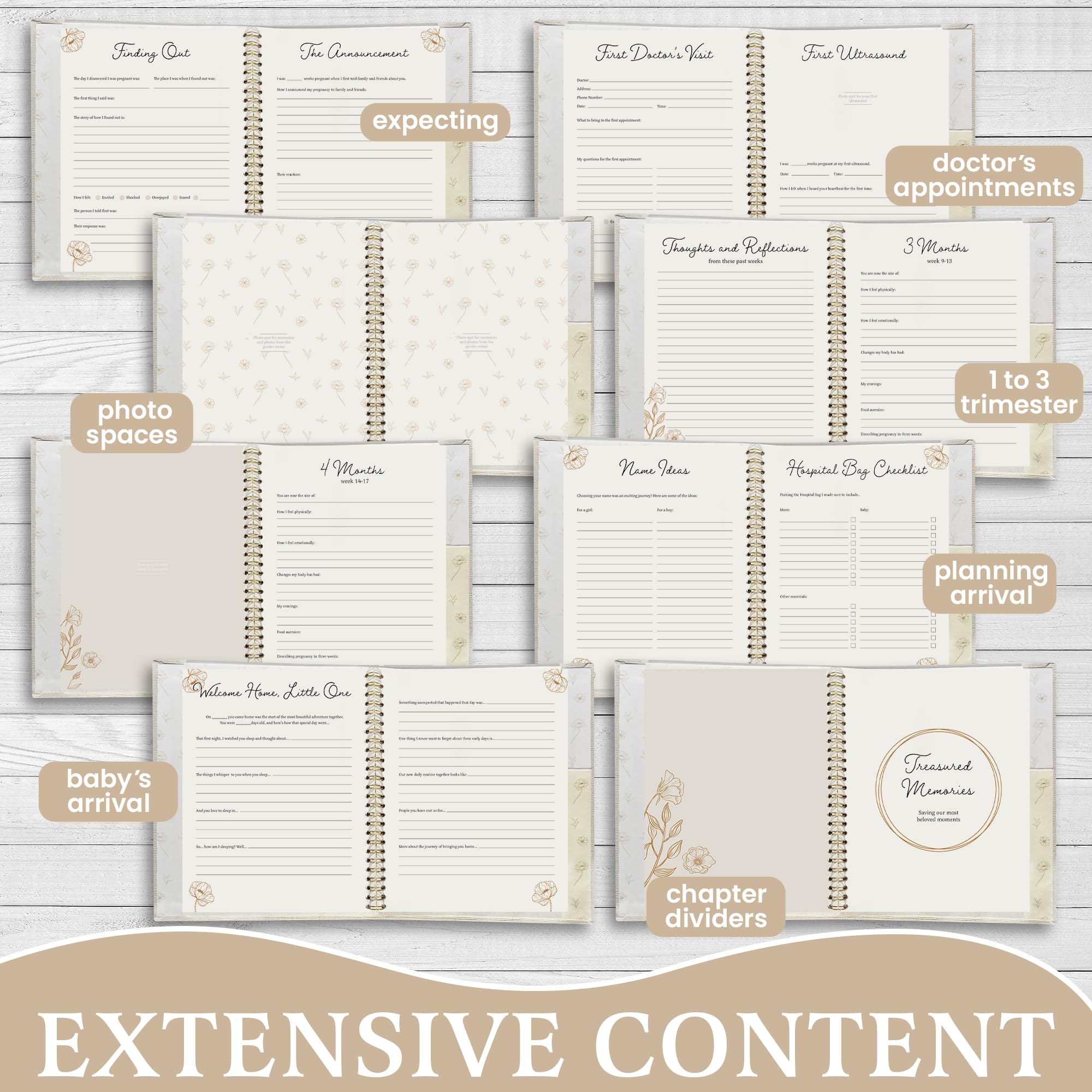 Schwangerschaftstagebuch - Leineneinband Erinnerungsbuch mit elegantem Goldstift - Luxus Andenken Babybuch - Schwangerschaft Must-Have Geschenk für Erstmütter & erfahrene Mütter