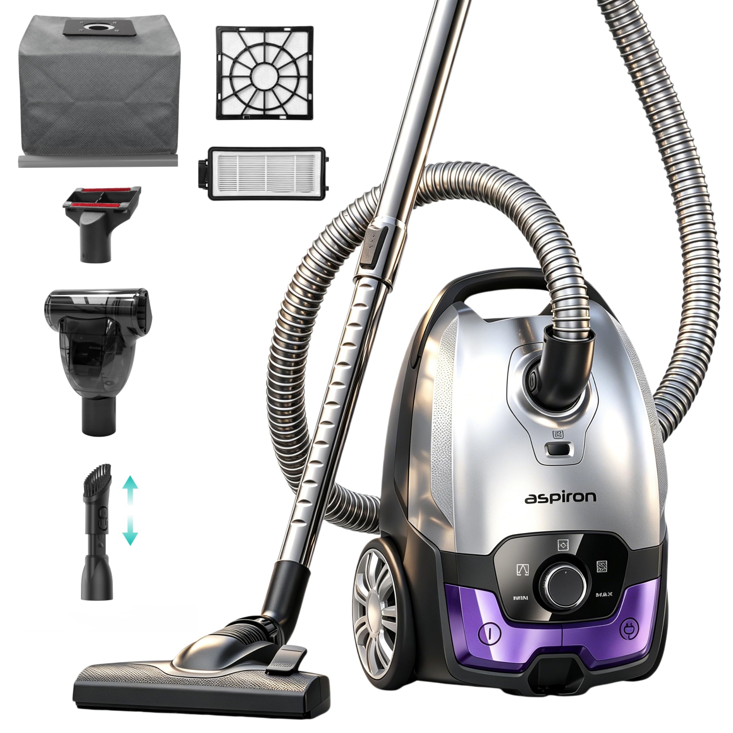 Aspiron 1700W Bagged Canister Vacuum