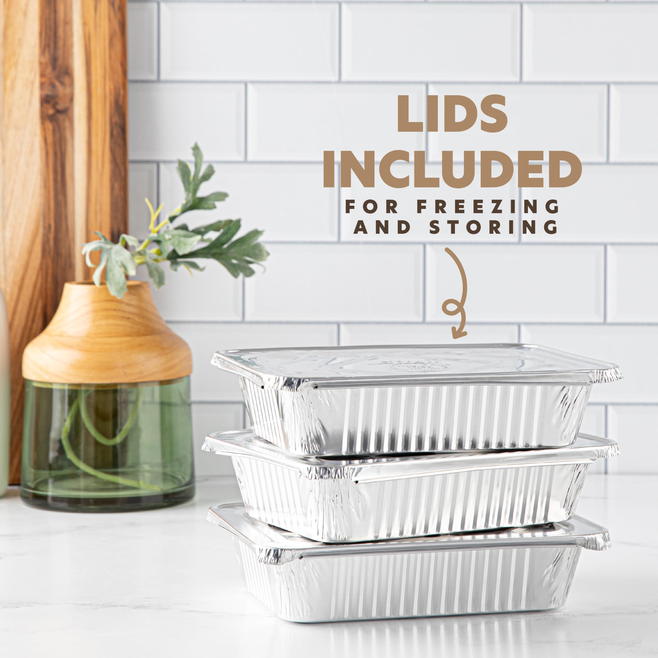 PLASTICPRO 50 Stück Aluminiumpfannen mit Deckel, 16,5 x 22,9 cm, robuste Folienpfannen zum Backen und Kochen