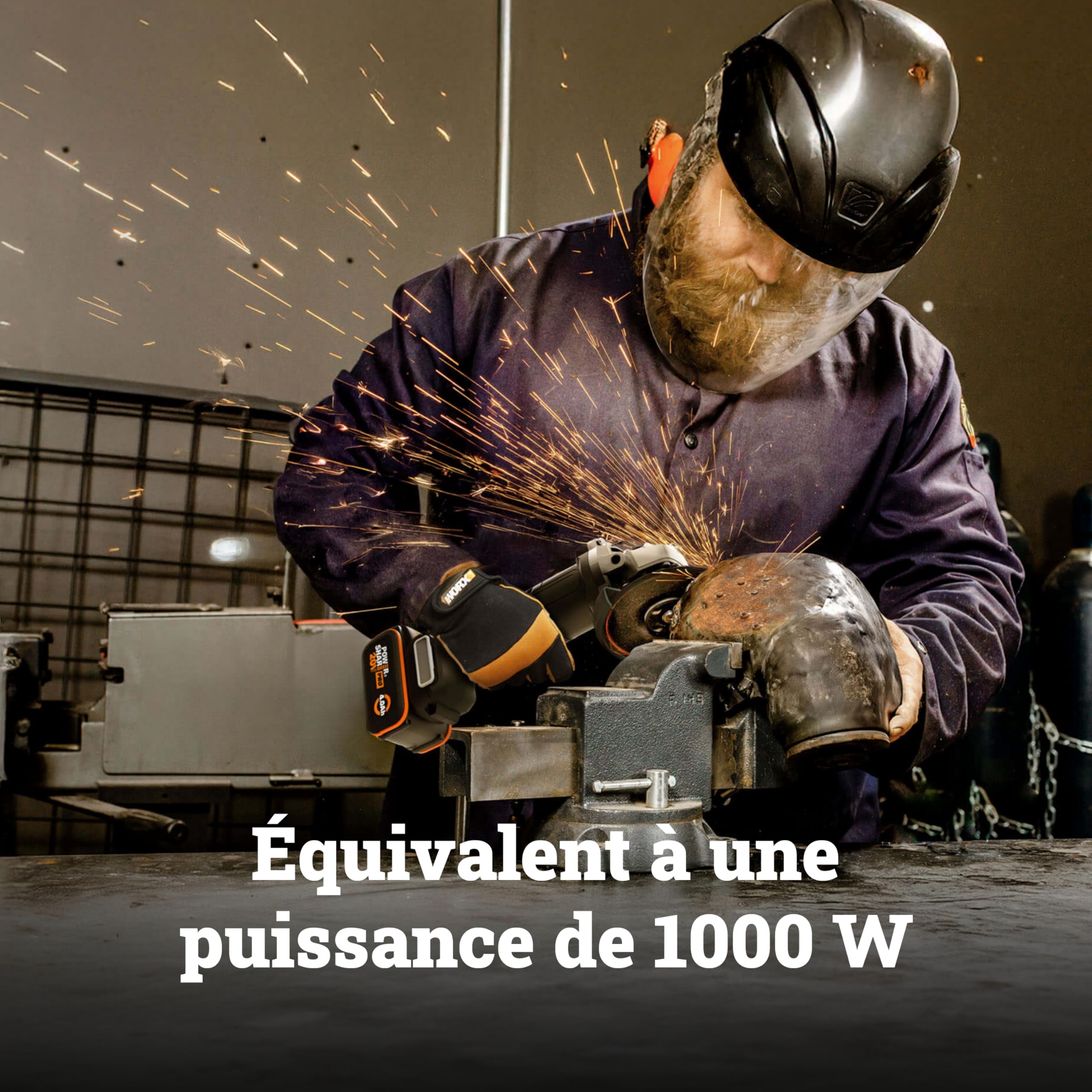 WORX Meuleuse d'Angle sans Fil Brushless 20V WX814.9, Disque 125 mm, 8600 tr/min, Multimatériaux, Livrée avec capot de protection, Disque de meulage pour métal, sans Batterie ni Chargeur