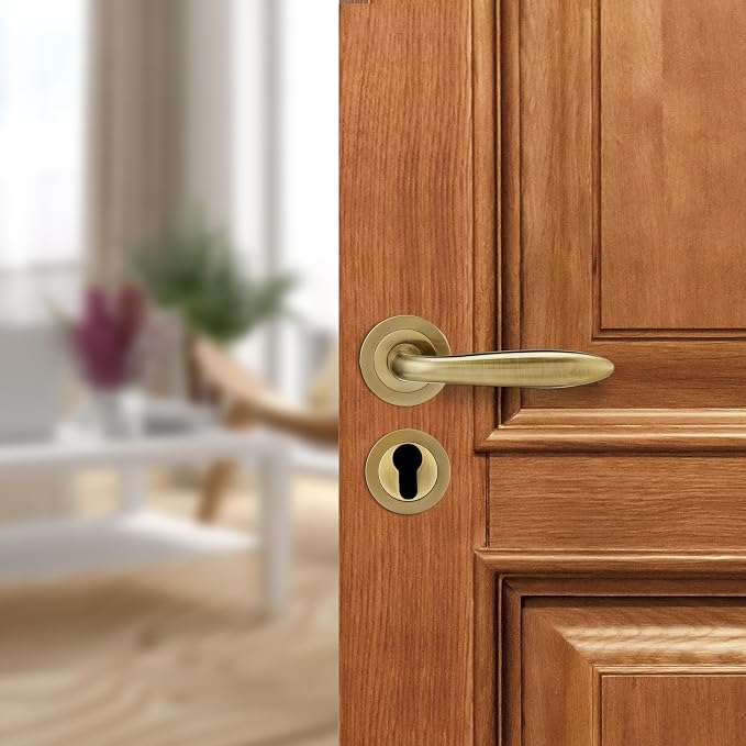 amazon basics Door Handle for Main Door | Main Door Handle |4.9 inch Length of Handle for Grip | Brass | crom Finish | Zinc Alloy
