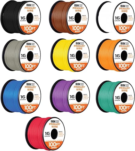 Miniatura 9 de Iron Forge Cable Cable automotriz primario de calibre 16, paquete surtido de 4 rollos, 100 pies de alambre de aluminio revestido de cobre por rollo