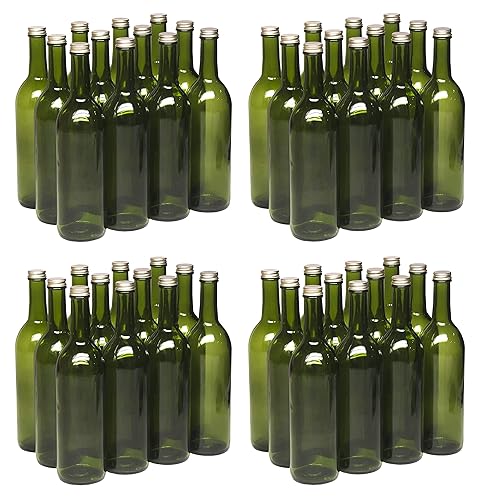 North Mountain Supply Botella de vino de vidrio verde champán de 25.4 fl oz, acabado de rosca de fondo plano, con tapas de metal dorado de 1.102 in,