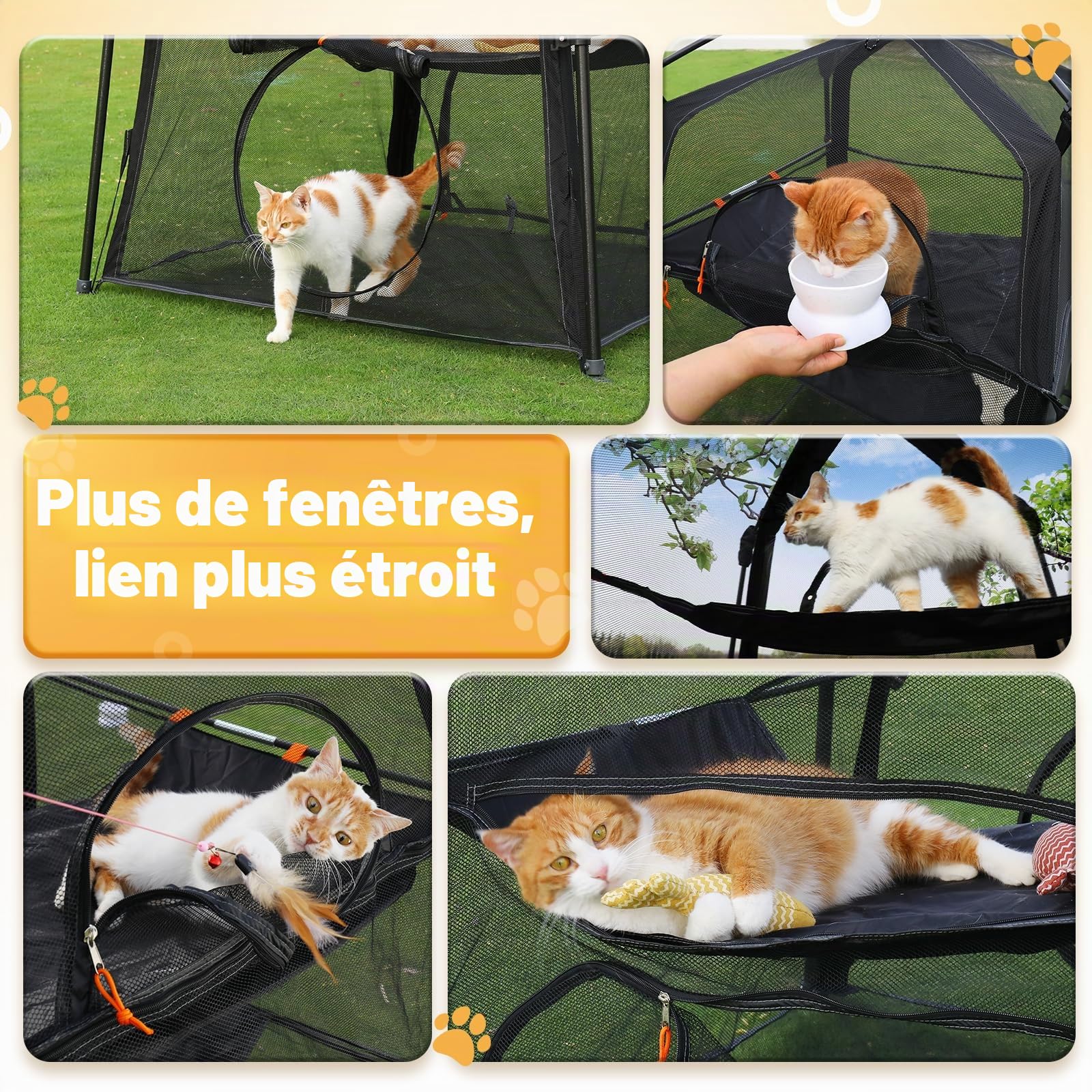 Rywell Enclos d'extérieur pour Chat Extra Large 3 Niveaux, résistant aux intempéries et au Soleil, 5 fenêtres, Sac de Transport Inclus
