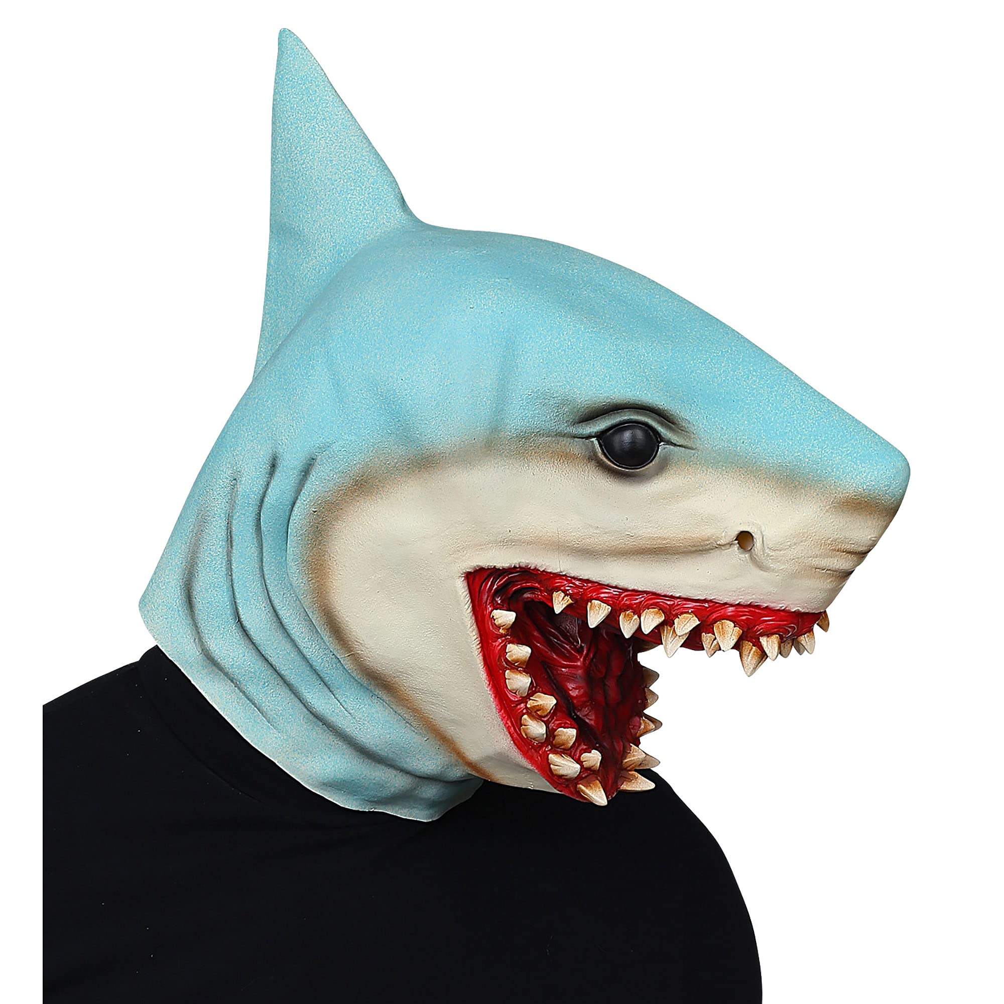 Widmann Shark Killer Full Head Mask Latex Mask One Size Regular Halloween Fancy Dress, Light Blue - Image 2