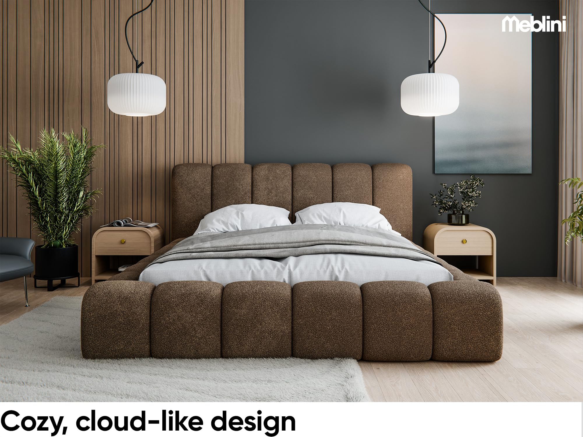 MEBLINI Polsterbett 180x200 mit Lattenrost - Schwarz Boucle ohne Matratze - SOFINA - Bubble Bett - Cloud - Marshmallow Bed - Kopfteil Bett mit Stauraum - Betten