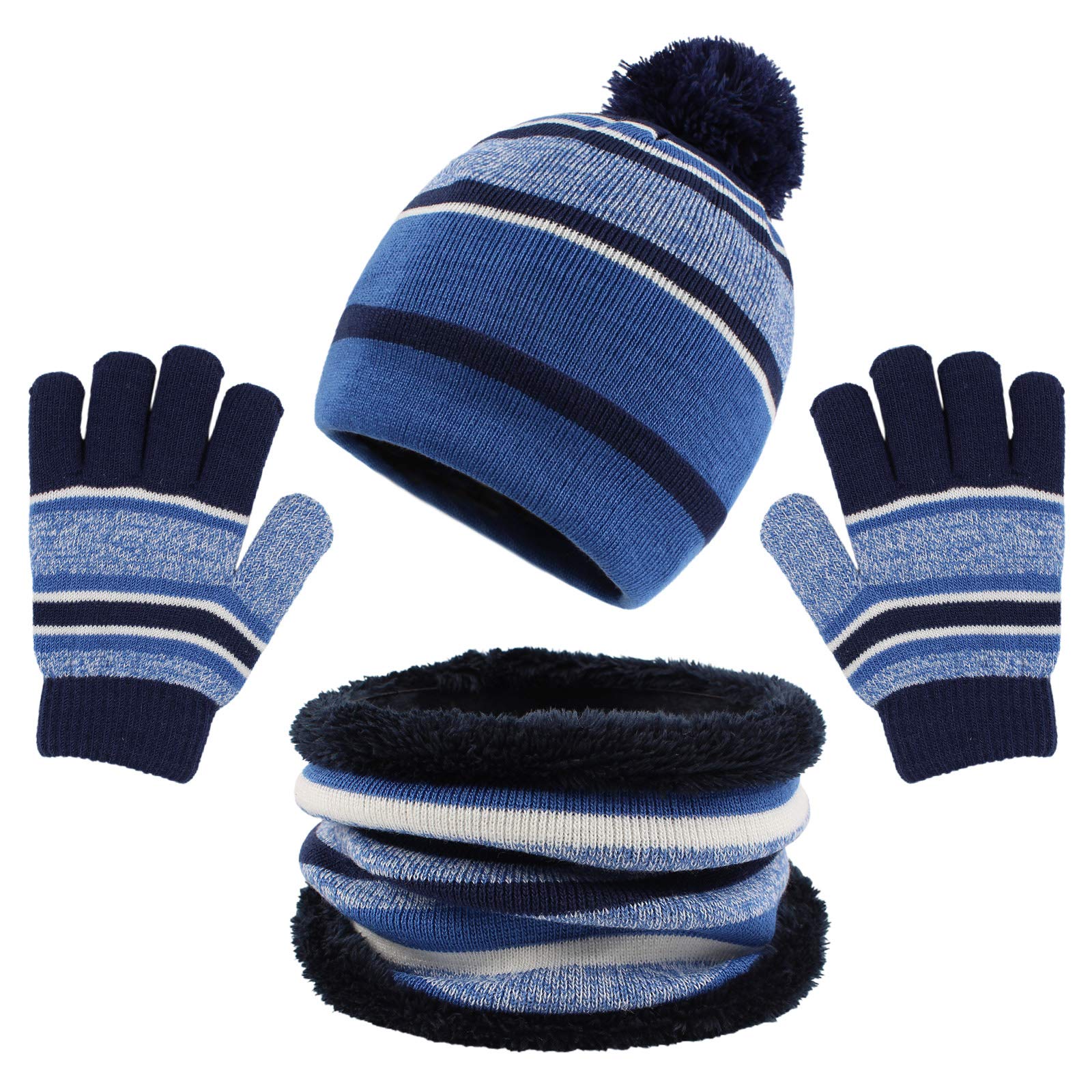 PESAAT Winter Kids Hat Scarf Glove Set Knit Girls Beanie Mittens 3-8 Years
