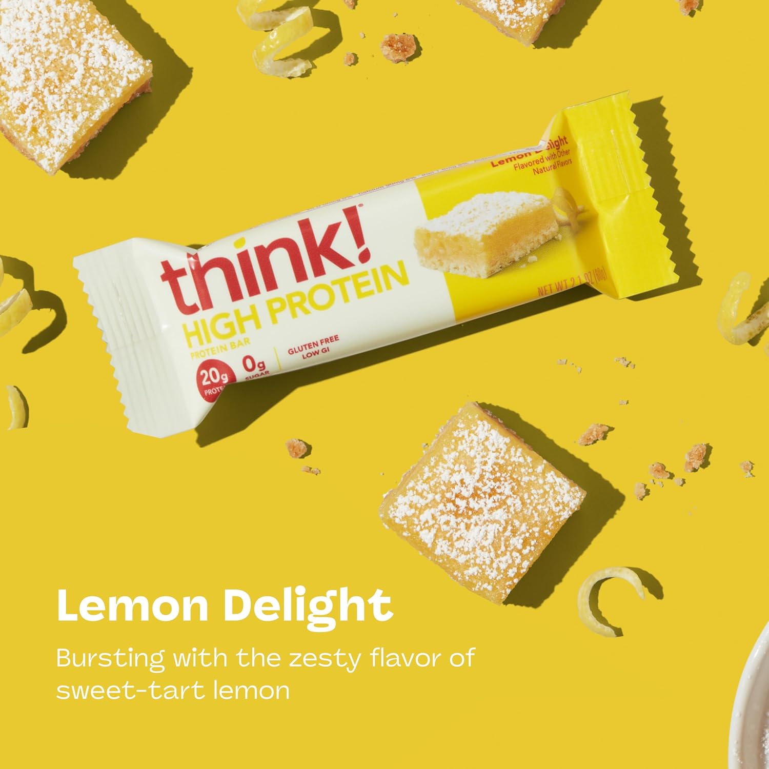 think! Protein Bars, High Protein Snacks, Gluten Free, Kosher Friendly, Lemon Delight, Nutrition Bars, 2.1 Oz per Bar, 10 Count (Packaging May Vary)