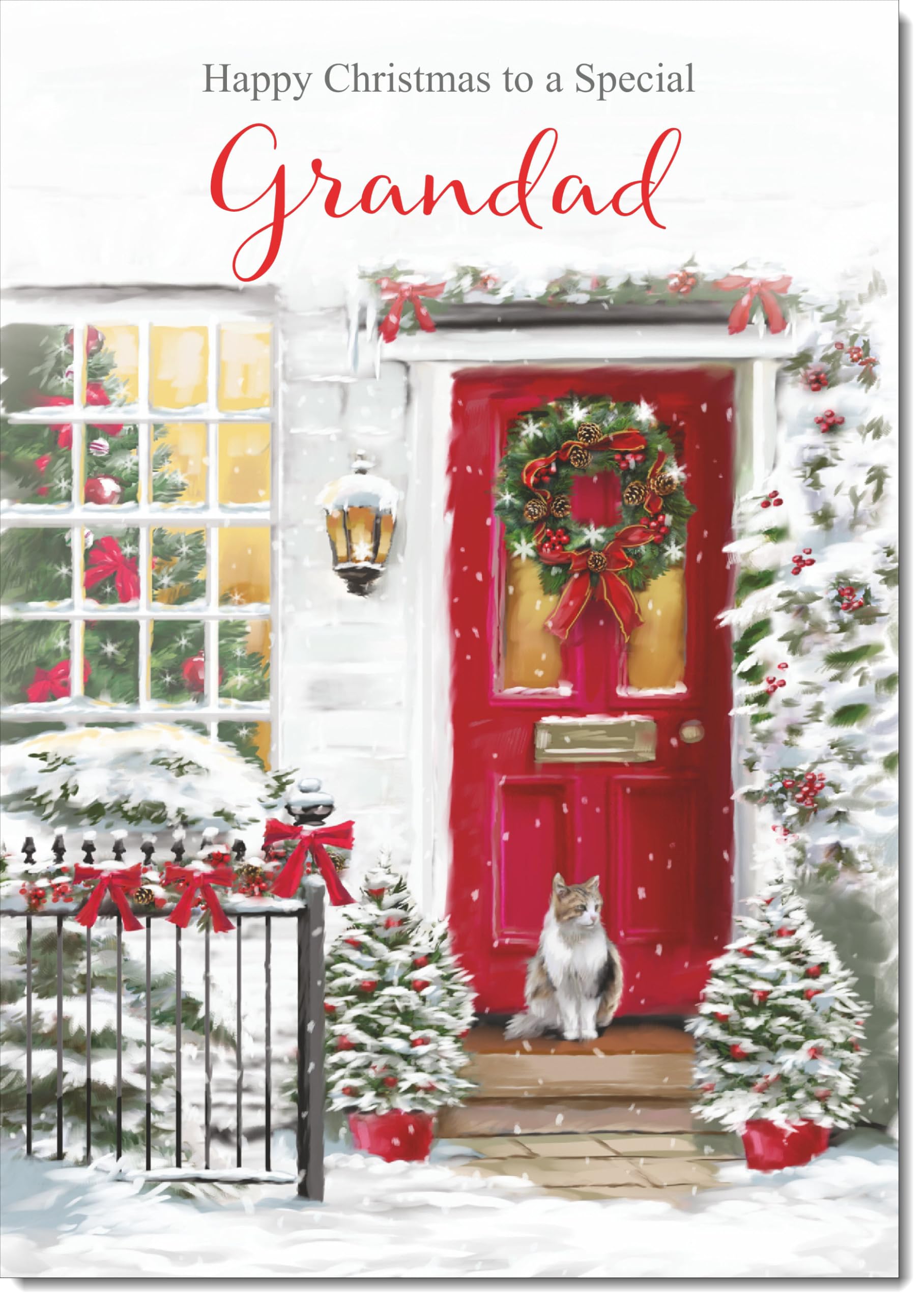 doodlecards Grandad Christmas Card Red Door Large A4 Size Christmas Card for Grandad with Plain Envelope