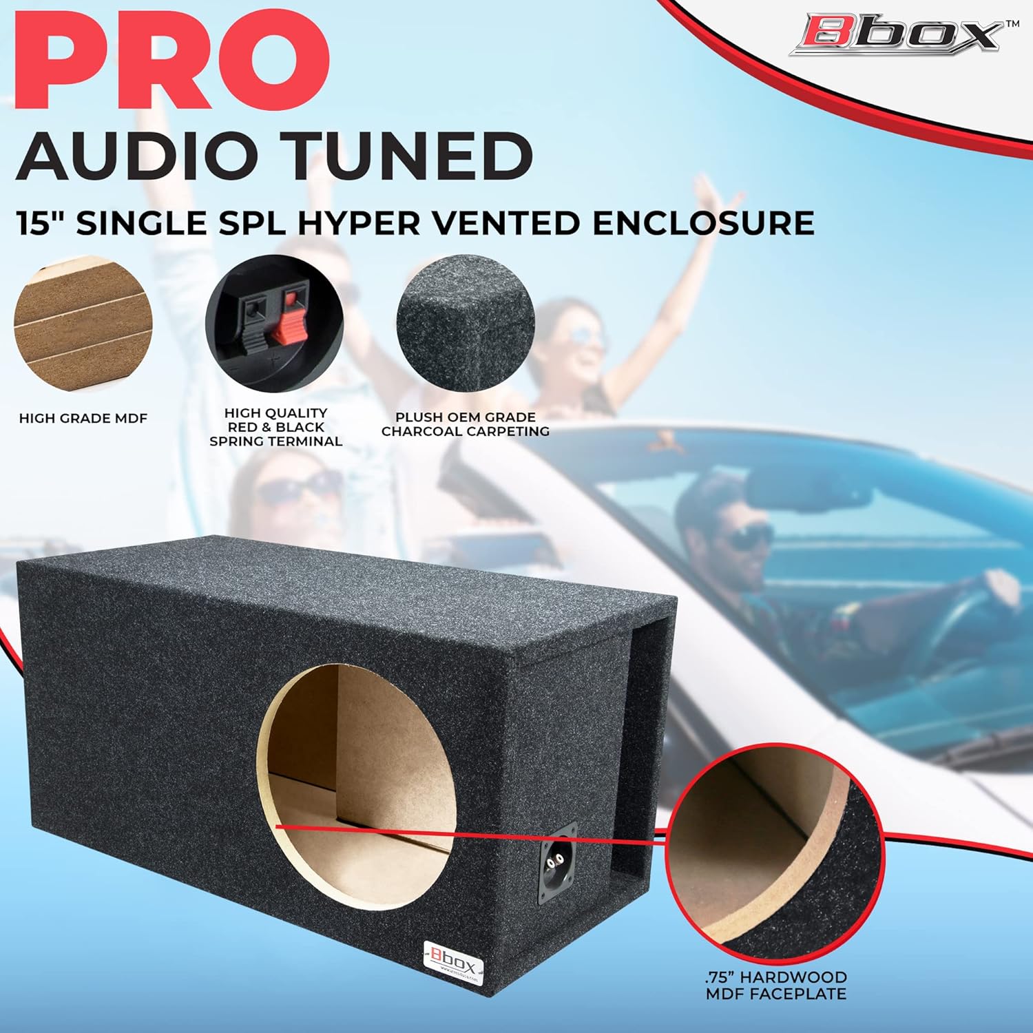 Bbox Single Vented 15 Inch Subwoofer Enclosure - SPL-Tuned Single Car Subwoofer Boxes & Enclosures - Premium Subwoofer Box Improves Audio Quality, Sound & Bass - Nickel Finish Terminals : Electronics
