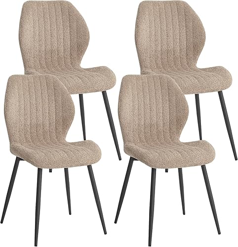 Boucle - Juego de 4 sillas de comedor, modernas sillas de cocina tapizadas minimalistas con respaldo contorneado y patas de metal, color marrón