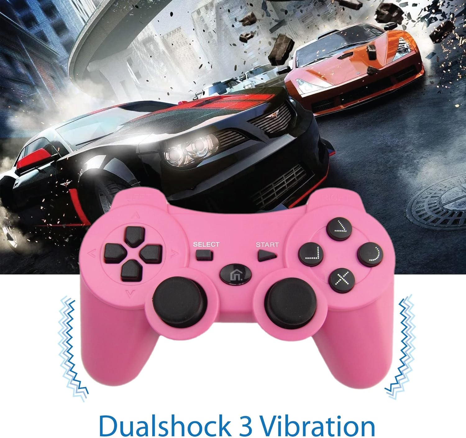 BEK 2 Pack replacement for PS3 Controller Wireless Remote Gamepad Joystick Thumb Grips Double Shock 3 Vibration Motion Sensors Rechargeable Battery compatible with Sony Playstation 3 (Black Pink) : Video Games