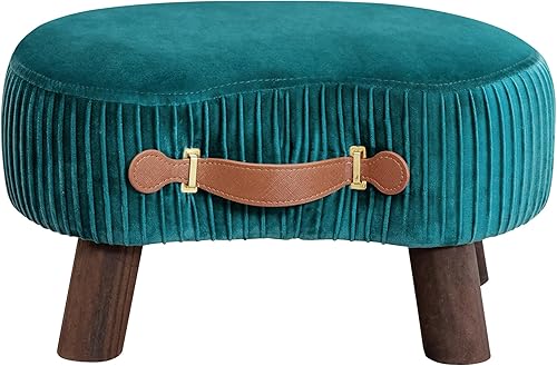 Miniatura 9 de LUE BONA Taburete pequeño curvado con asa, reposapiés de terciopelo y otomanos, moderno reposapiés con patas de madera, taburete con asiento