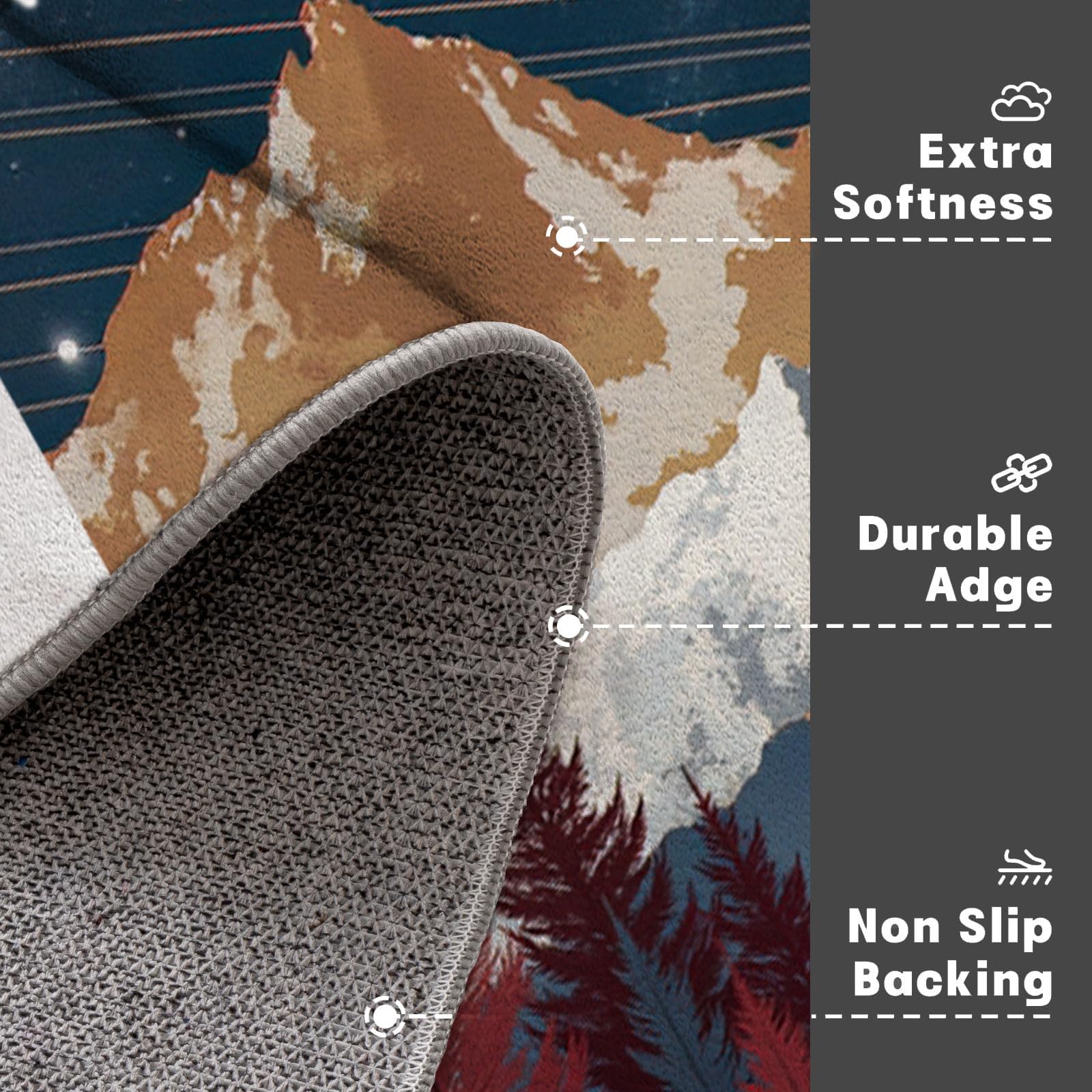 80X120Cm Zerbino Ingresso Interno Antiscivolo Assorbente, Tappeto In Microfibra Sottile Lavabile Con Montagne Dell'Alba Boema Cielo Stellato Lussuoso Per Cucina Bagno Porta E Animali, Blu Scuro