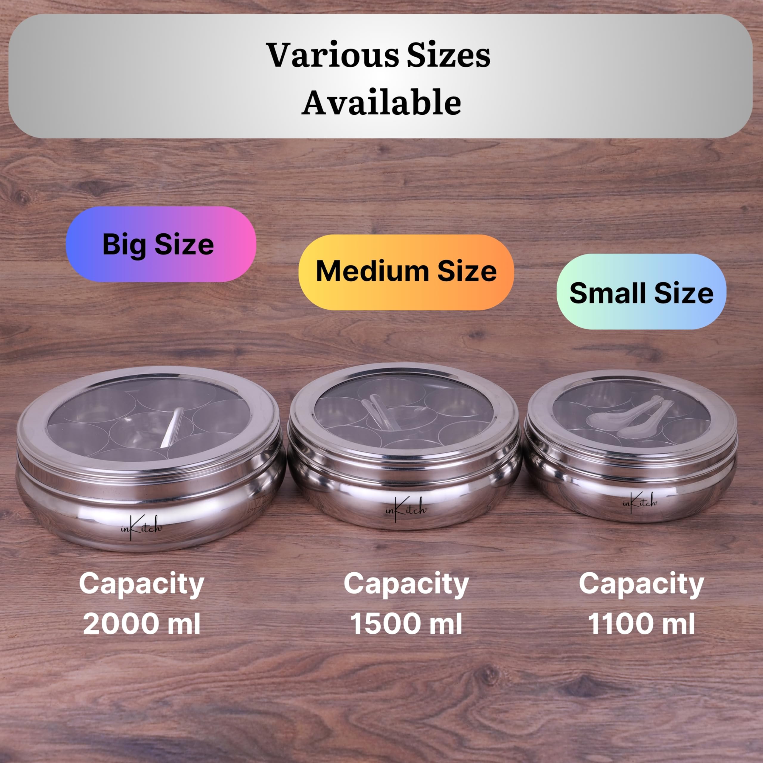 Stainless Steel Spice Box - 7 Containers & Spoon -2