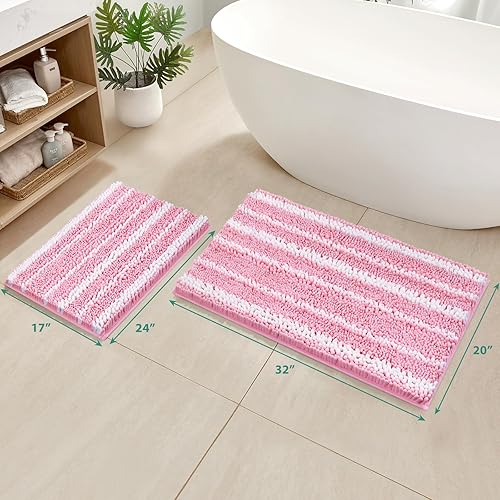 Miniatura 9 de HOMEIDEAS Juego de 2 alfombras de baño de felpilla de tinte catiónico, extrasuaves, absorbentes, antideslizantes, lavables a máquina (beige)