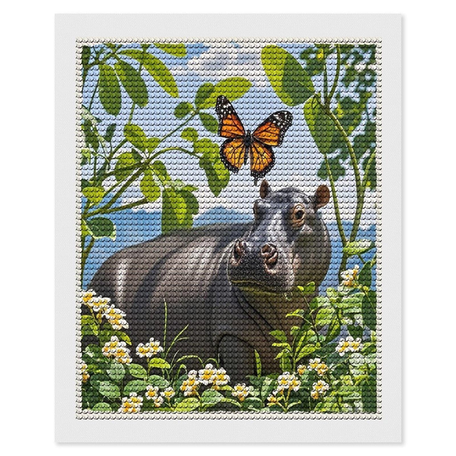 FekiLoot Butterfly and Hippo Diamond Painting Kits for Adults Full Round Drill Diamond Art Kits for Beginners 5D DIY Diamond Dots Paintings Diamonds Pictures Gem Art Home Wall Decor 16"x20"