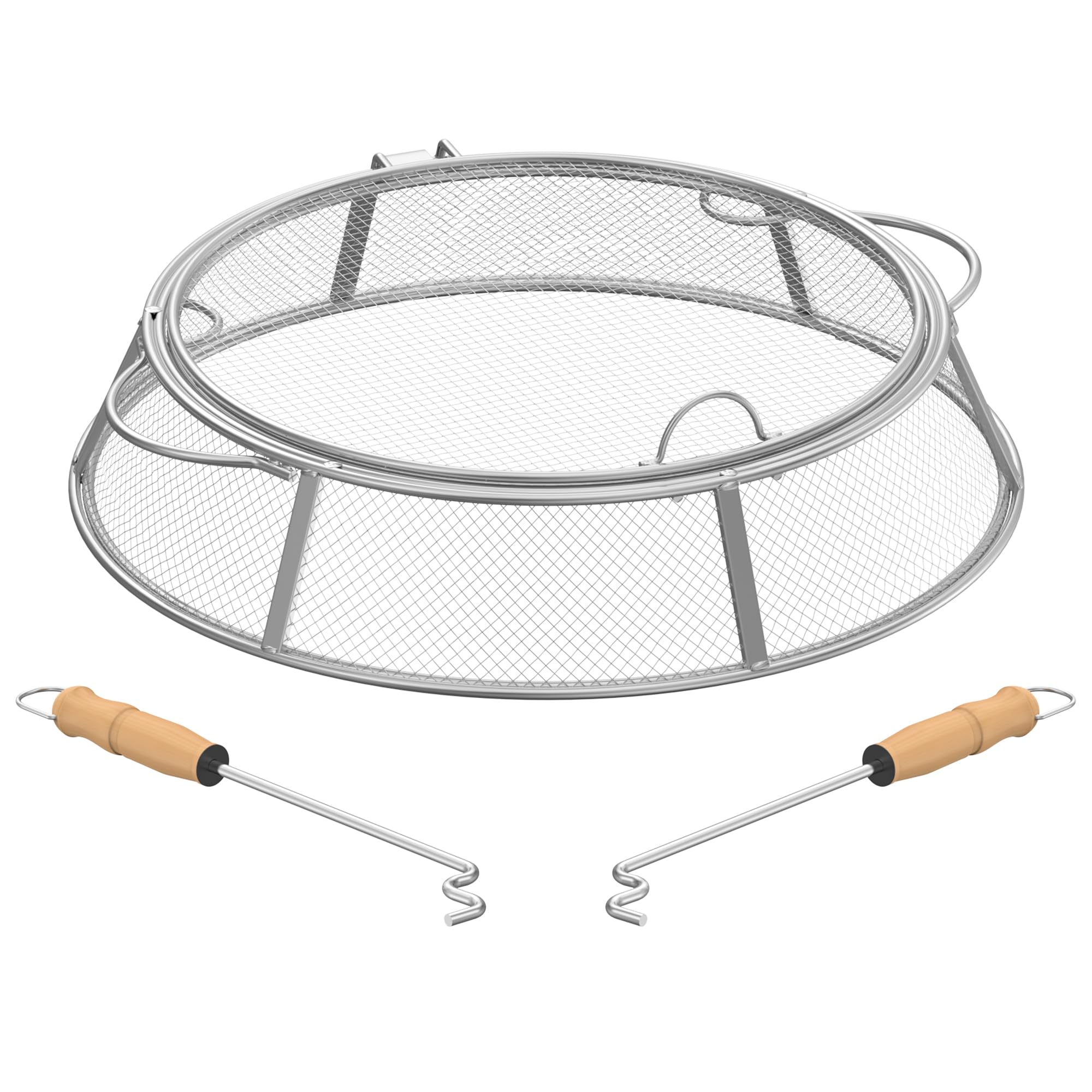 Fire Pit Spark Protector Screen for Solo Stove Bonfire 19.5 Inch,Stainless Steel FirePit Shield with 2 Stick Handle for Outdoor Stove and Backyard Party