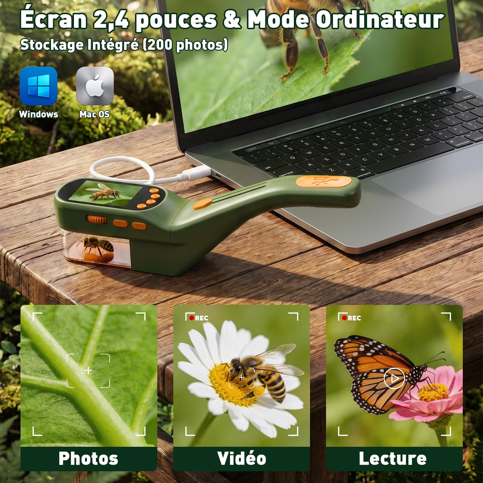 Kit Exploration Enfant avec 500X écran, Prendre des Photos/Vidéos | Attrape Araignée, Jouet Exterieur Enfant avec Loupe, Boite Loupe Insecte, Jouet éducatif de Noël Cadeau pour Garçon et Fille