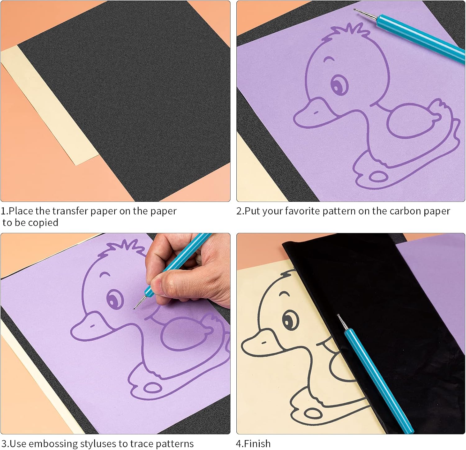 50 Sheets Carbon Paper Graphite Paper Black Carbon Transfer (8.5 x 11.5 inch) Tracing Papers with 5 PCS Embossing Styluses Dotting Tools for Wood Paper Canvas Craft