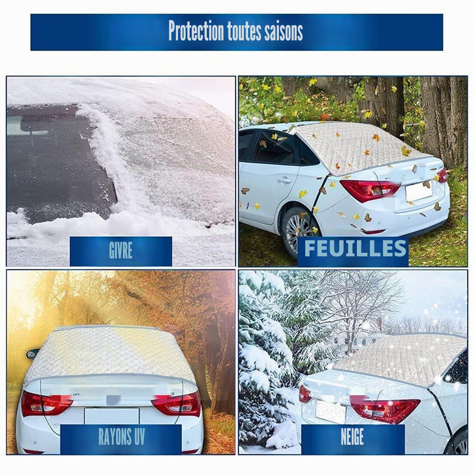 Couverture Pare Brise Voiture - Protection Pare Brise Hiver | Housse Antigel pour Vitre Arrière | Magnétiques Bâche Pare Brise | Bache Voiture Exterieur, Anti Neige, Poussière, Feuilles Et Soleil UV