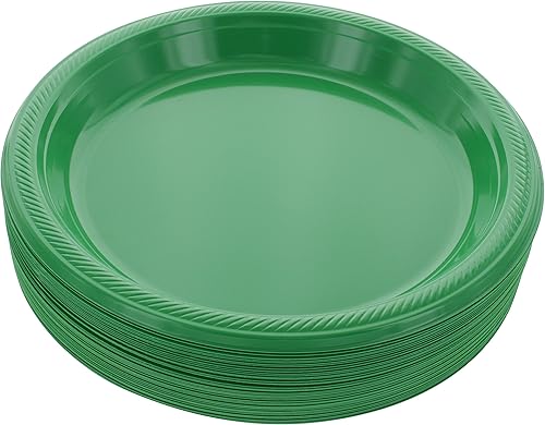 Plato de plástico, 10.4 pulgadas, desechable, verde, juego de 50