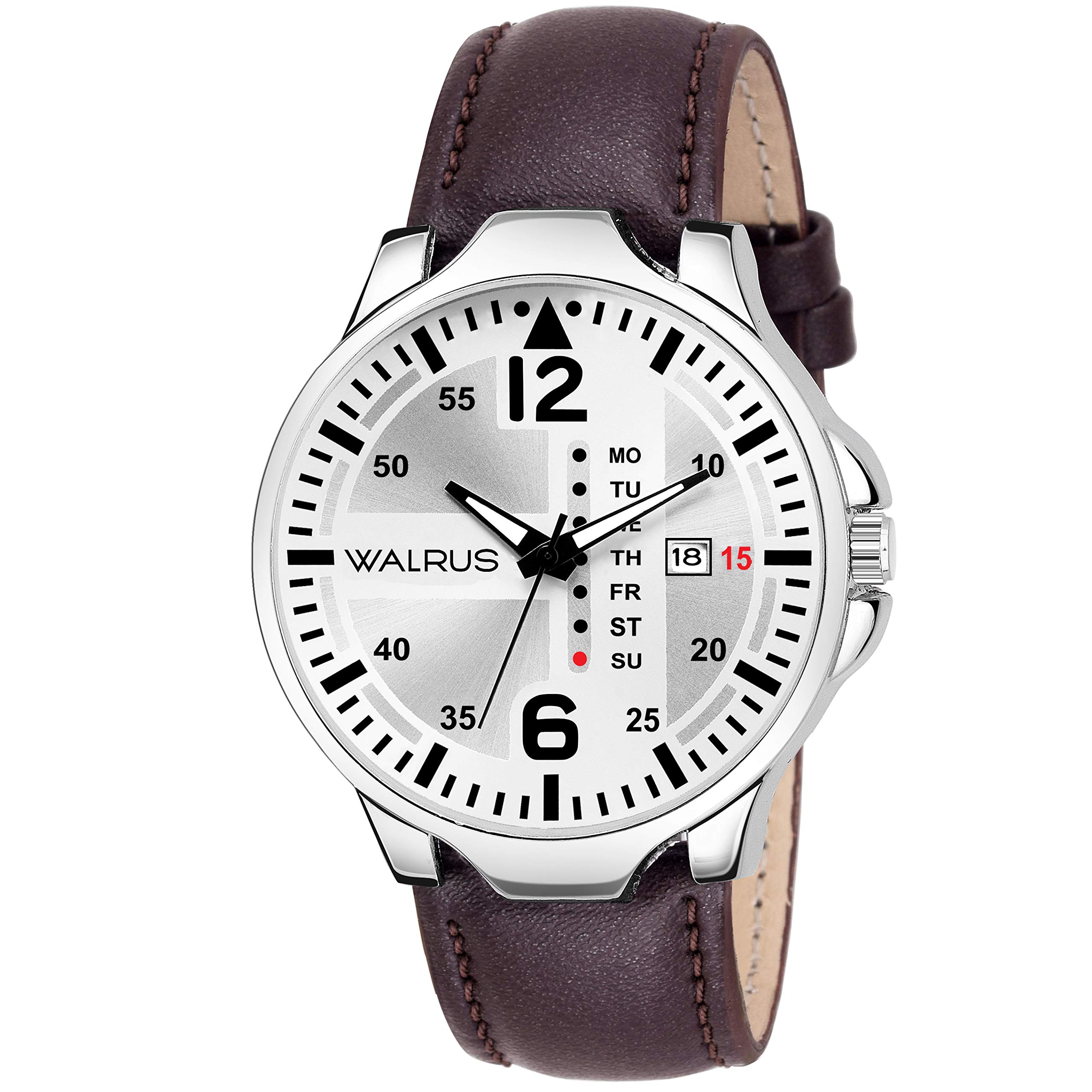 Walrus Silver Dial Mens Watch Brown Leather Strap Analog Display Date Function 42mm Size Professional & Casual Use- Old Money Style Mens Wrist Watch for Gift (B083W52Z83) Amazon Price History, Amazon Price Tracker