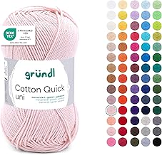 Gründl Wool Cotton Quick Plain - Thin Wool for Crocheting - Knitting Yarn - Crochet Yarn - Shiny and Skin Friendly - 100% Cotton - 1 Ball 50 g / 125 m - Needle Size 3-4 - Nude