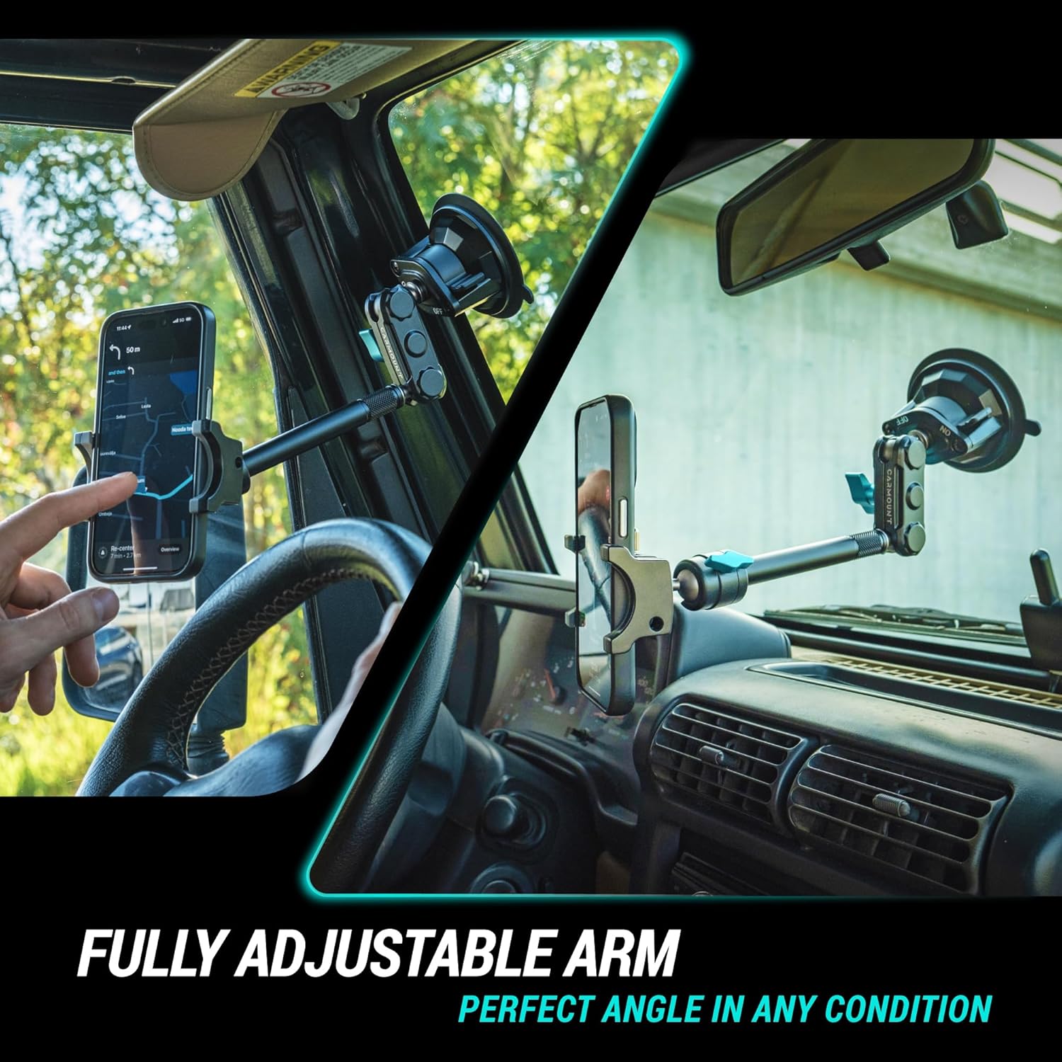 CARMOUNT TitanX100 Long – Truck Phone Mount – Heavy Duty Metal Phone Holder, Suction Cup Phone Mount for Car, Windshield Mount Cell Phone Holder for iPhone, Android, GPS & All Devices - Image 8