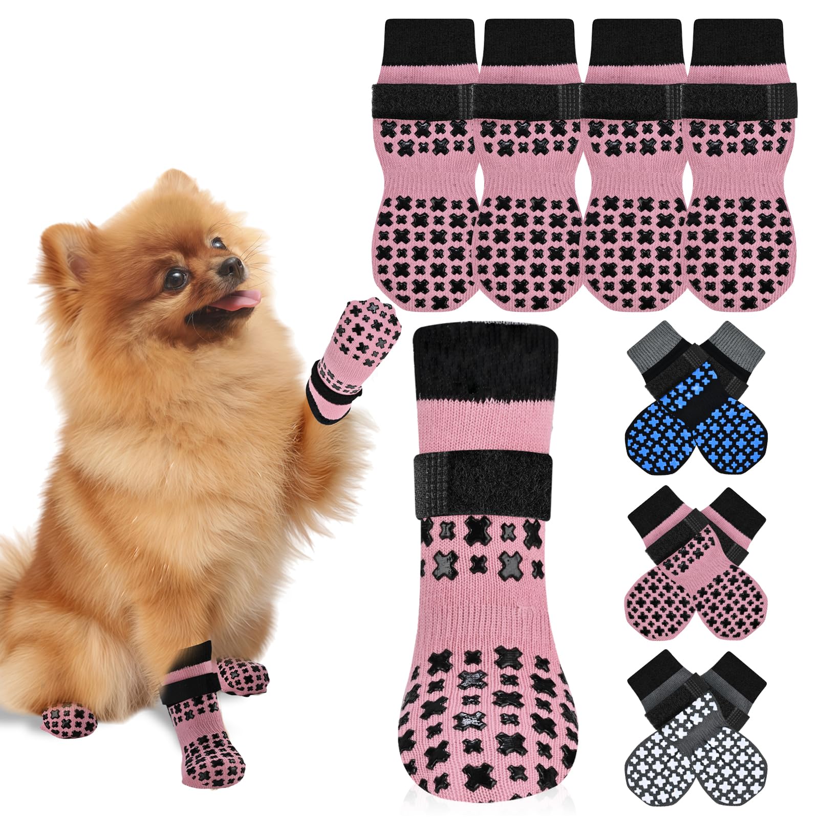 Non-Slip Dog Socks for Hardwood Floors Anti Slip Double-Sided Grippy Socks for Senior Dogs to Prevent Licking Paws, Scratching & Hot Pavement Premium Dog Paw Protector with Grippers Pink M — view 9