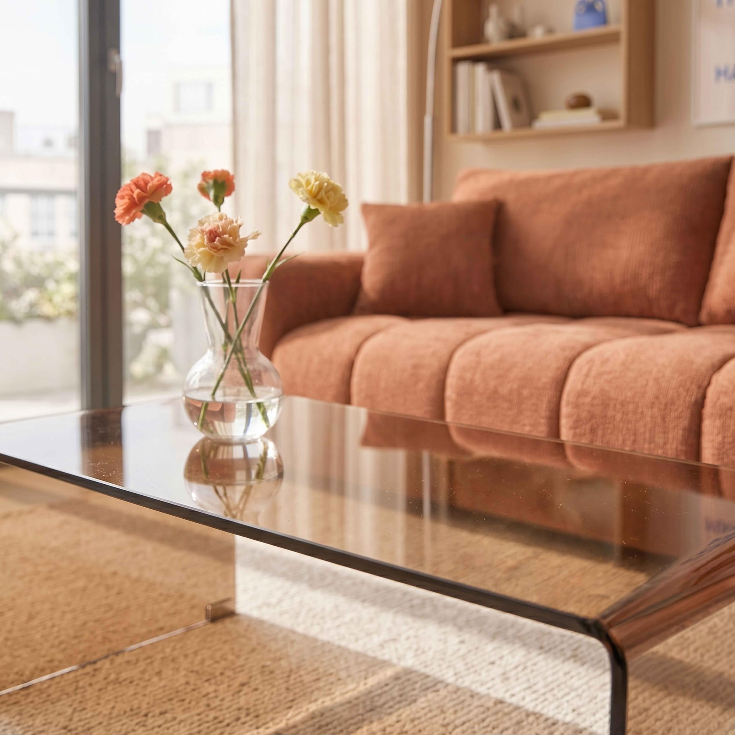 Oviala Table Basse rectangulaire L110 cm en Verre trempé Marron