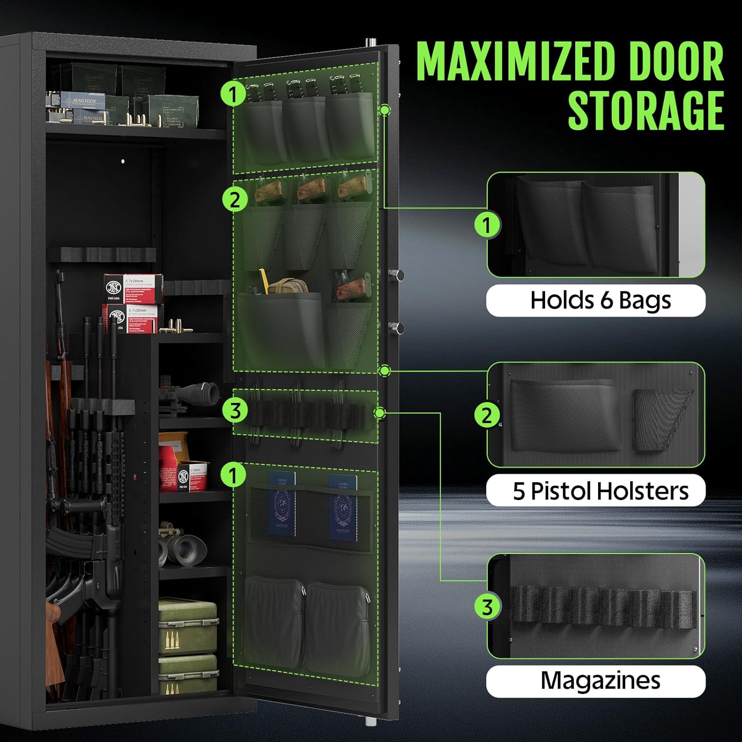KAER 18-20 Biometric Gun Safe for Rifles and Pistols, Large Rifle Safe for Home with Adjustable Storage, Gun Cabinet for Rifles and Shotguns for Home Defense, Shooting, Ranges or Law Enforcement