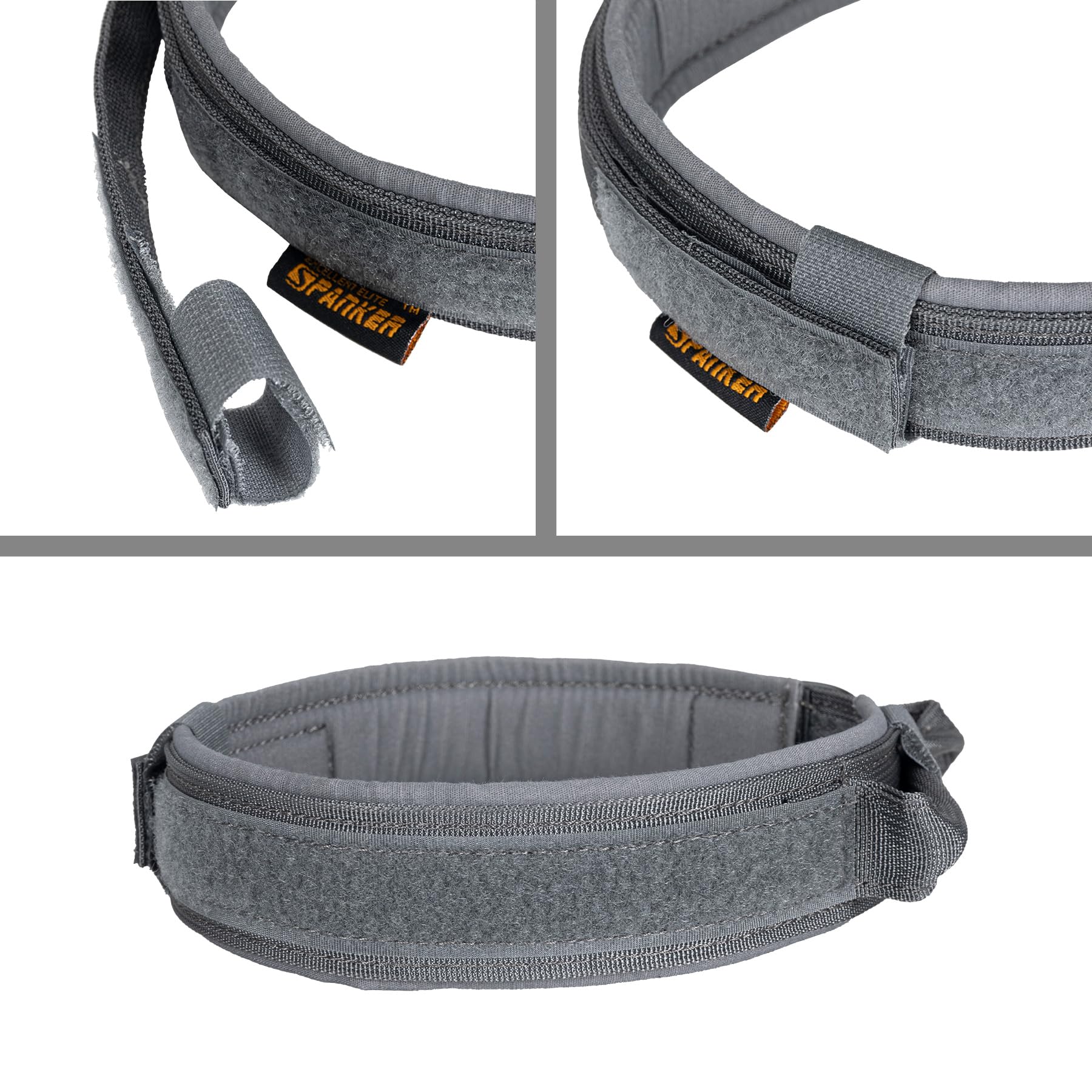 EXCELLENT ELITE SPANKER Collar táctico de adiestramiento para perros medianos y grandes, de nailon ajustable, collar militar con hebilla metálica de alta resistencia, asa de control, parches, gris, XL