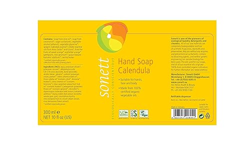 Miniatura 4 de Sonett Jabón de manos orgánico Caléndula Líquido Cuidado corporal adecuado para manos, cara y cuerpo (6 unidades) Certificado Cultivado Orgánicamente