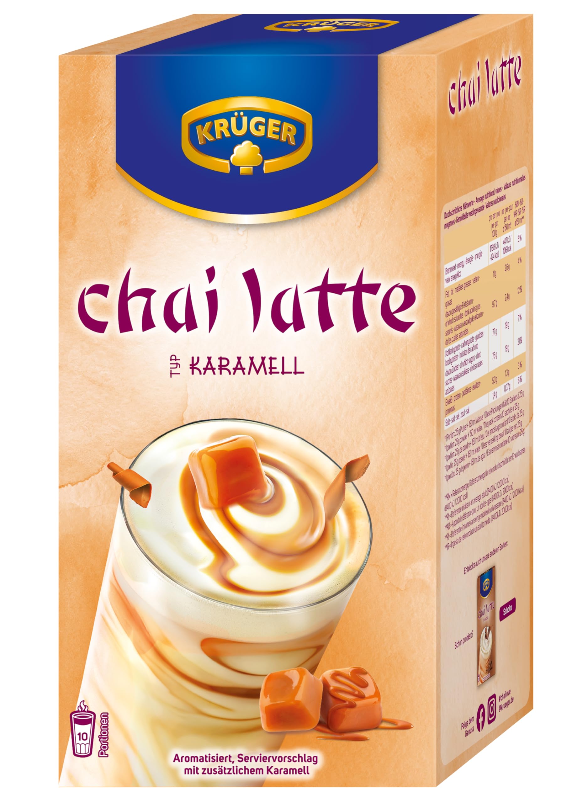 KRÜGER YOU chai latte Karamell, Instantzubereitung für Teegetränke, aromatisiert mit Karamell-Geschmack, 250 g (10 x 25 g Sachets)