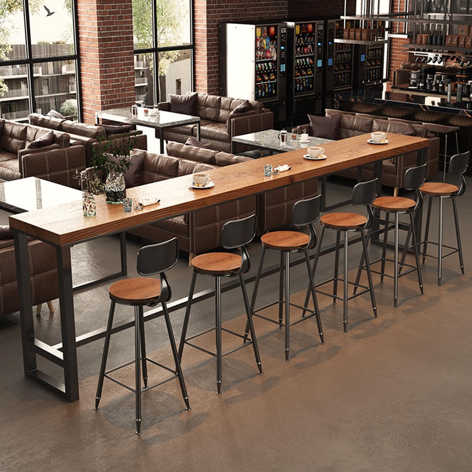 Bartisch Massivholz mit Metallrahmen, Hoher Stehtisch für Küche und Bar