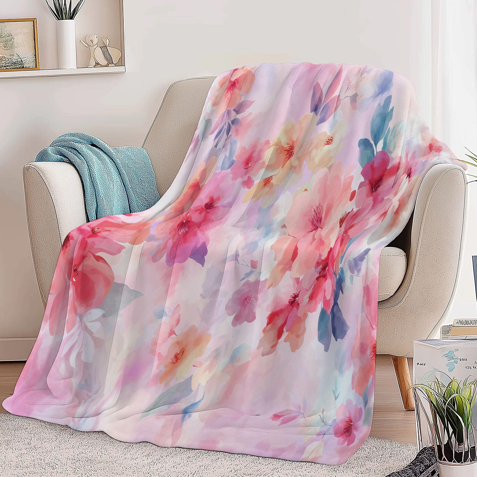 Acuarela Traumblumen Kuscheldecke Kinder Sherpa Manta cálida para el salón, suave y mullida, manta de forro polar, como funda de sofá, manta de sofá, colcha, color rosa, 150 x 200 cm