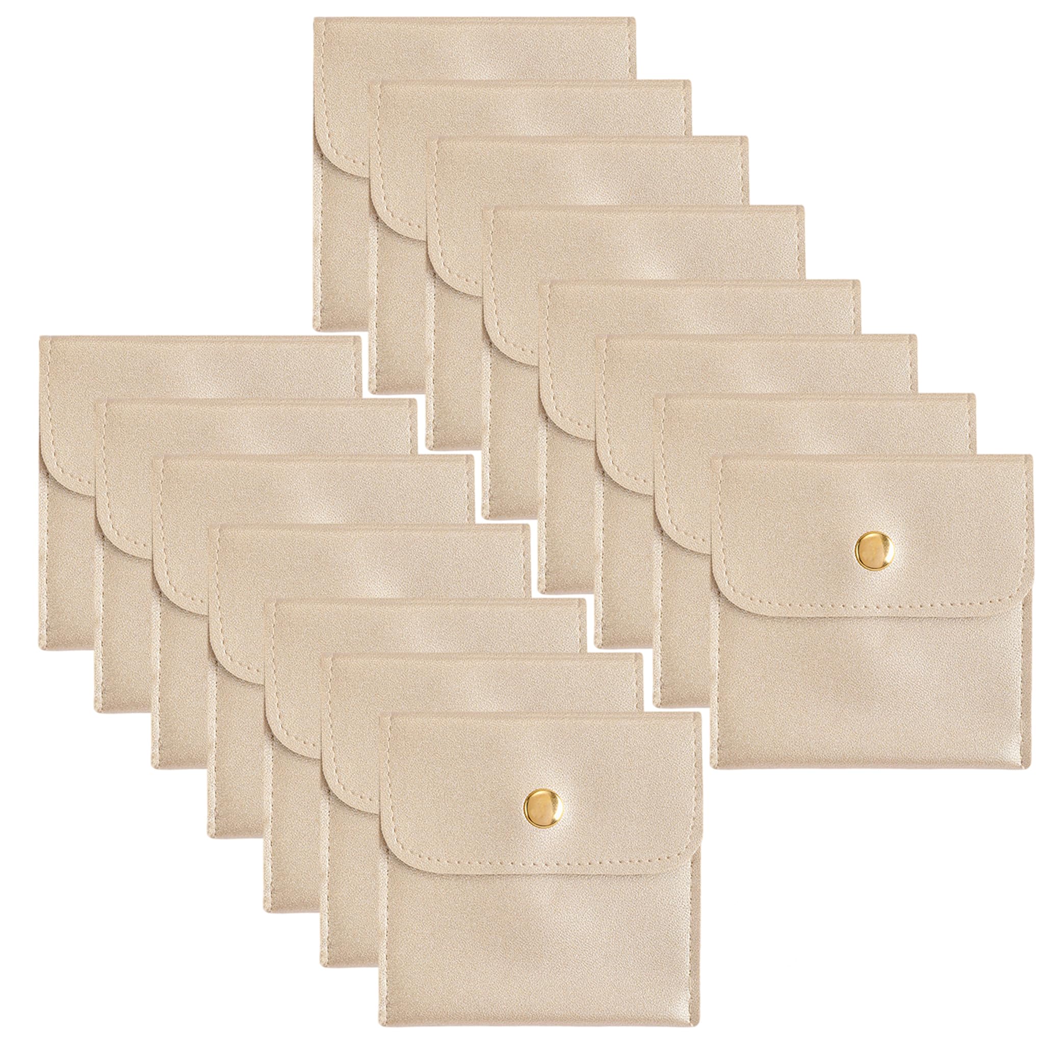 Striegro 15pcs Jewelry Pouches, 3.15x3.15 inch Jewelry Pouch, Gold Pu Double-sided Velvet Bags, Secure Snap Closure.
