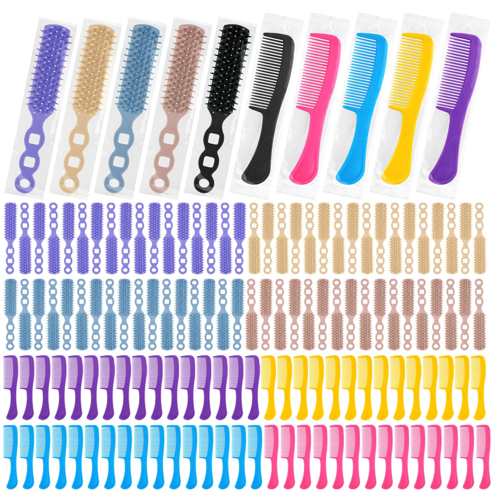 Juego de 100 cepillos y peines a granel para personas sin hogar envueltos individualmente, cepillo de peine a granel para mujeres y niños, hotel, caridad para personas sin hogar (color