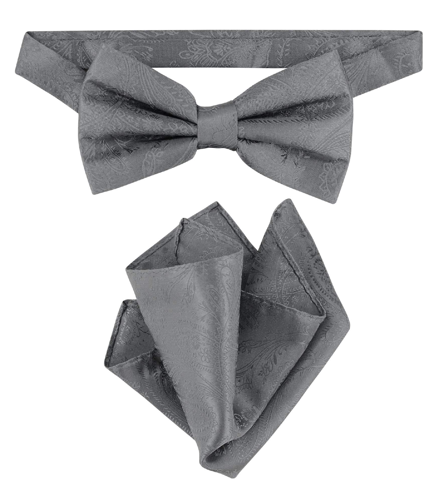 Vesuvio Napoli BowTie Charcoal Grey Paisley Mens Gray Bow Tie & Handkerchief