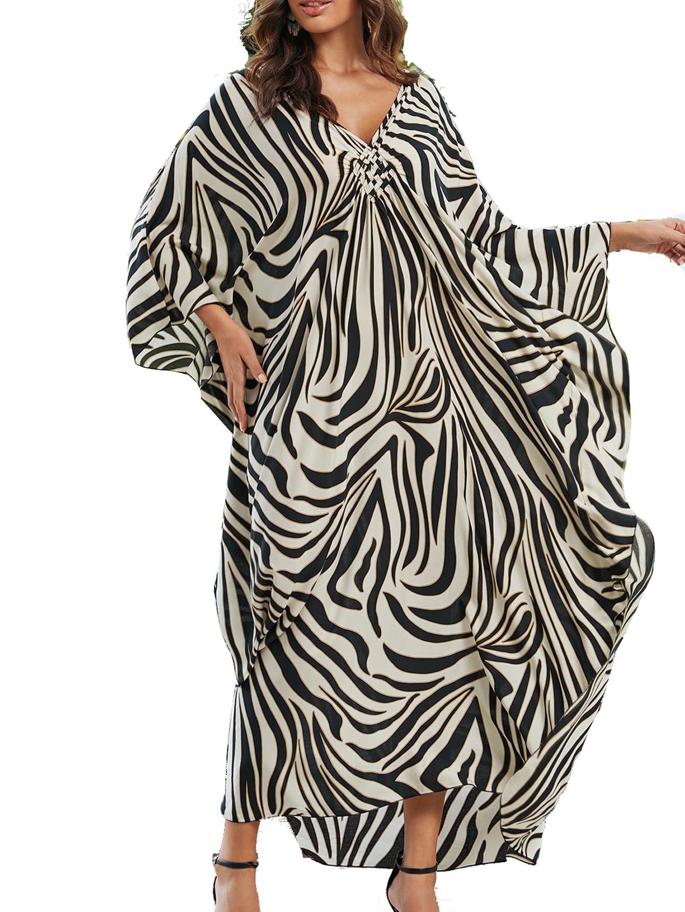 Lazz1on Caftan Mujer Vestido de Playa Largo Bohemian Pareo Verano Maxi Traje de baño Cubrir Scollo a V