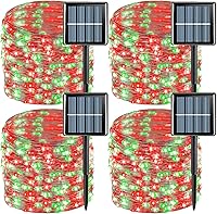 Vista 19 de YEGUO Paquete de 4 luces solares blancas, cada 33 pies 100 luces LED de Navidad impermeables para exteriores, 8 modos de alambre plateado