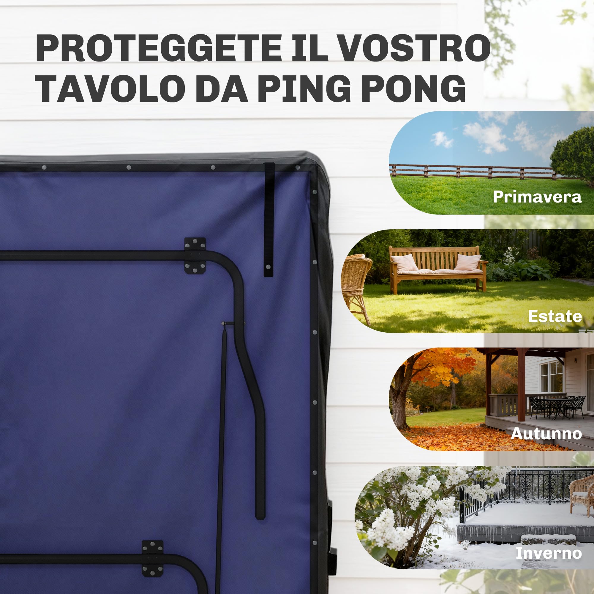 SPORTNOW Copertura Tavolo da Ping Pong in Polietilene con Cerniere e Fibbie incluse, 257x153x5 cm, Nero