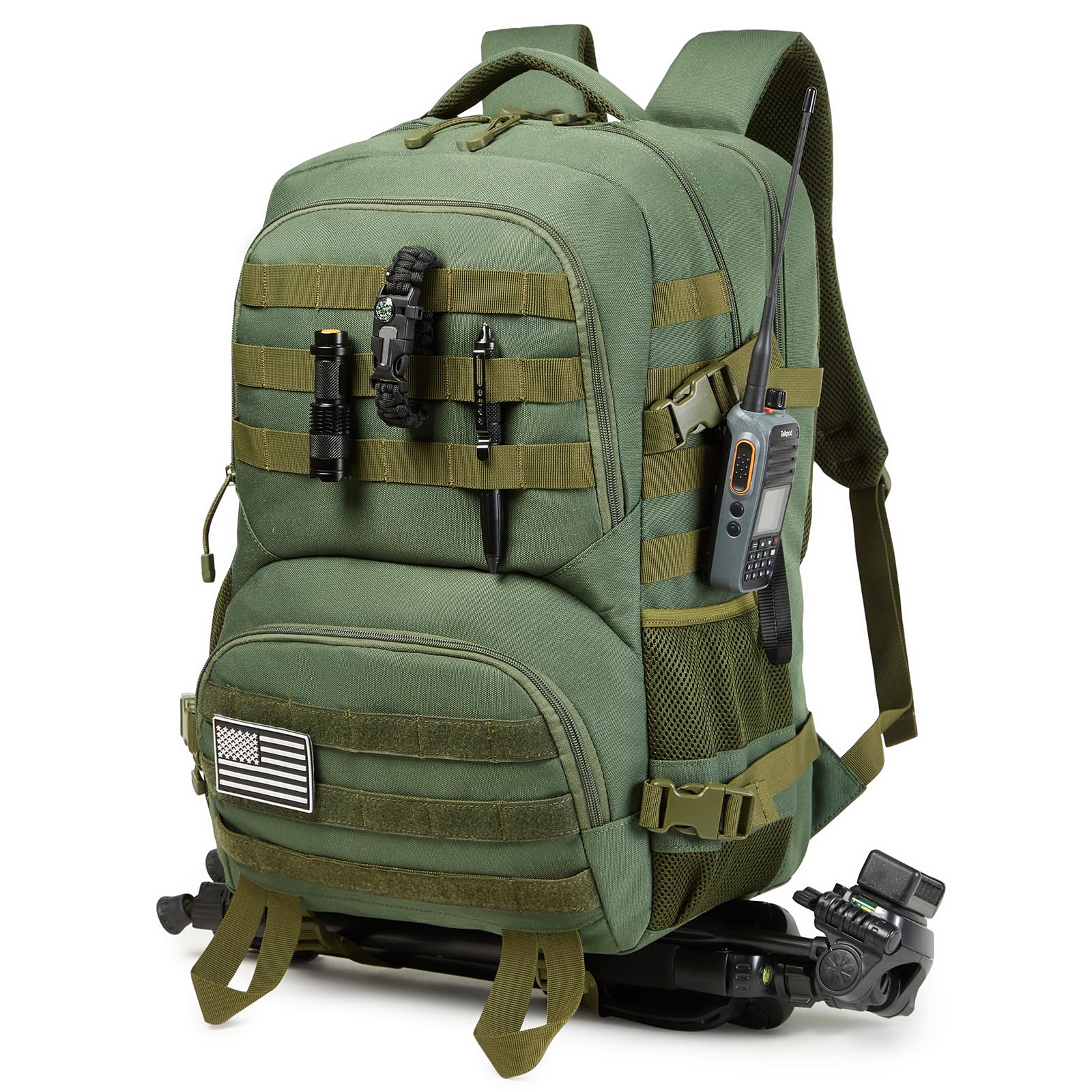 Military Tactical Backpack for Men, Molle Daypack 3 Day Bug Out Bag Hiking Rucksack With Bottle Holder（Green）