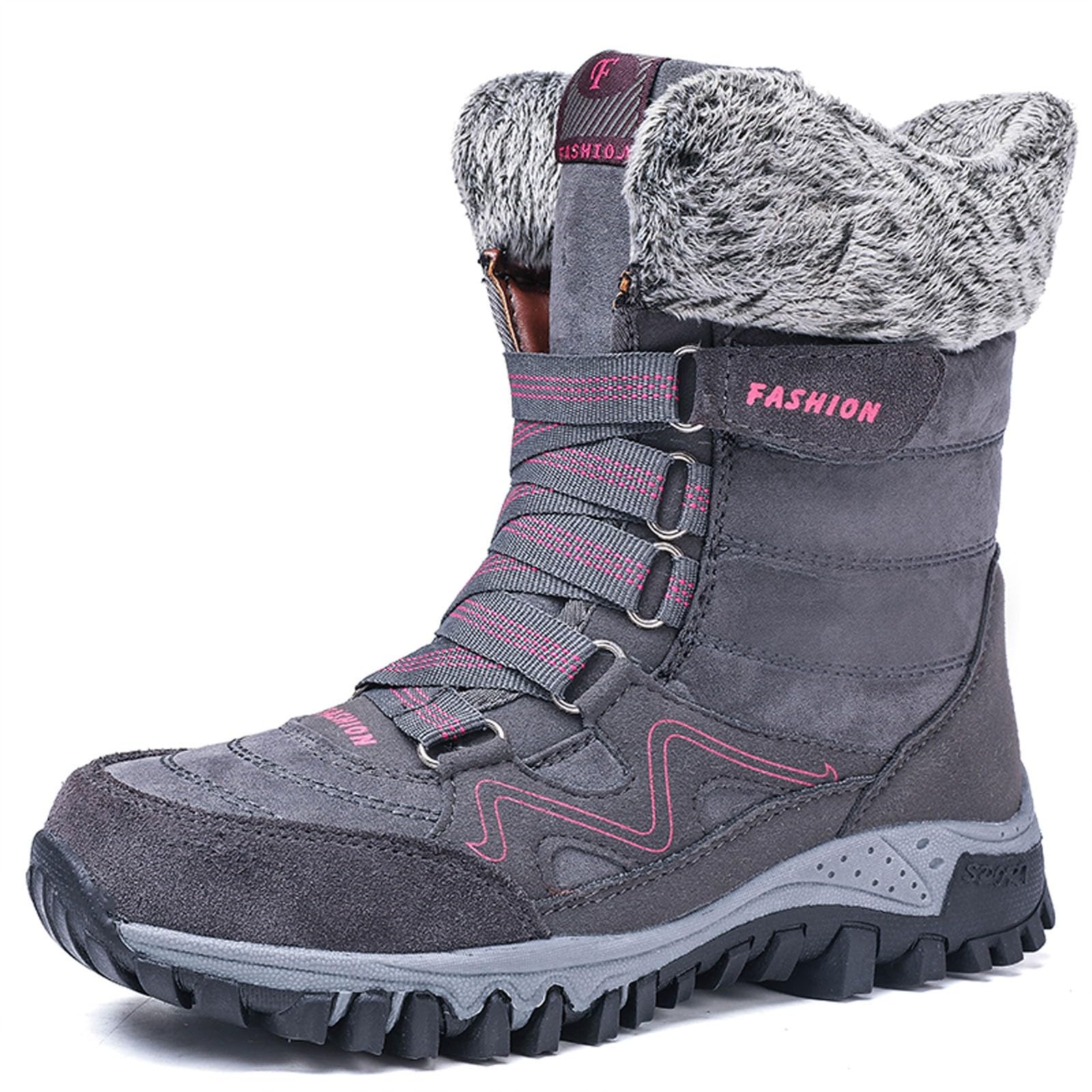 Scarpe Trekking Uomo Impermeabili Dopo Sci da Neve Boots Stivali Comodi e Antiscivolo Alla Moda Invernale Donna con Lacci Caldi Ispessimento in Tinta Unita