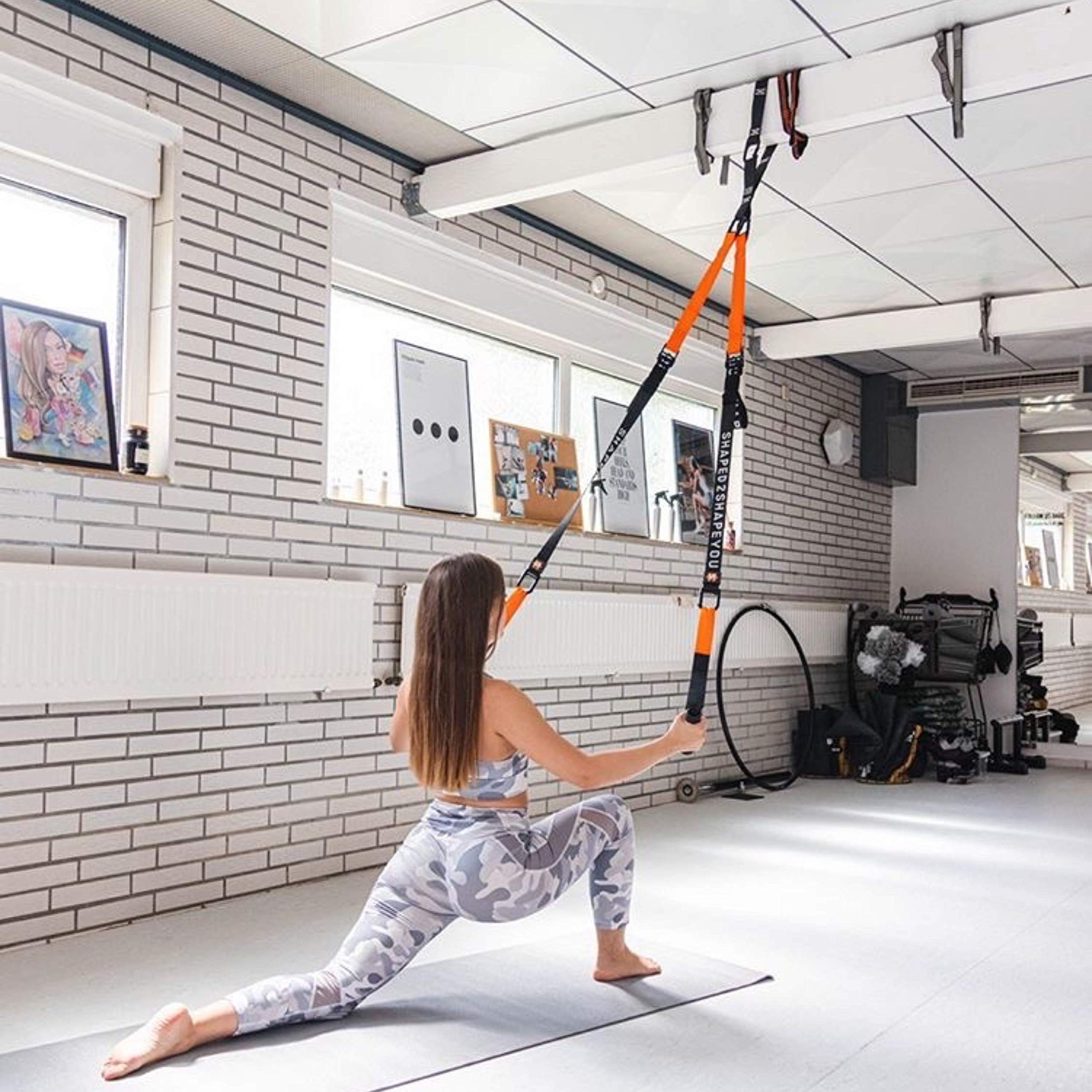 Premium Sling Trainer Set Suspension Trainer mit Handtuch, Rucksackbeutel und Trainingsbuch - Schlingentrainer für Functional Training mit Türanker + Qualitätszertifikat